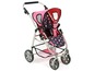 Ein rosa Kinderwagen mit Polka-Dots für Puppen.