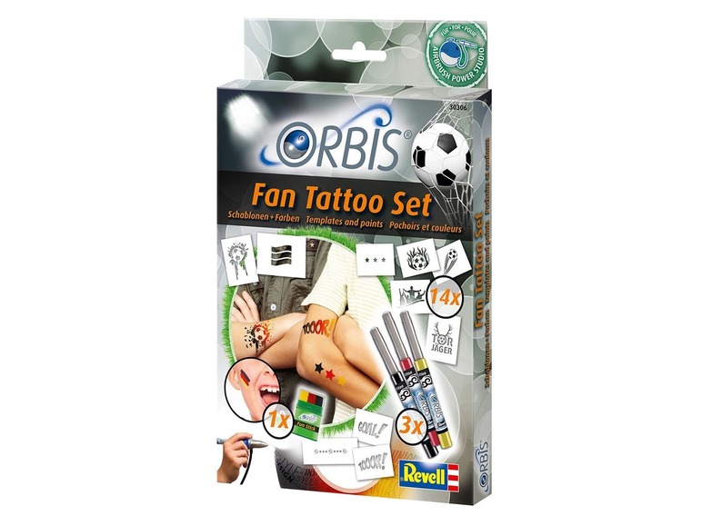 Gehe zu Vollbildansicht: Revell ORBIS Tattoo-Schablonen »Fan Tattoo Set«, 14 Stück, mehrfach verwendbar, abwaschbar - Bild 2
