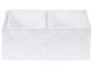Drei weiße Aufbewahrungskörbe aus gewebtem Material.