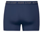 Blaue Boxershorts mit 'N3VR STOP' Aufdruck.