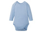 Ein hellblauer Baby-Body mit langen Ärmeln.