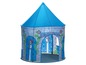 Blaues Spielzelt mit Burg-Motiv für Kinder.