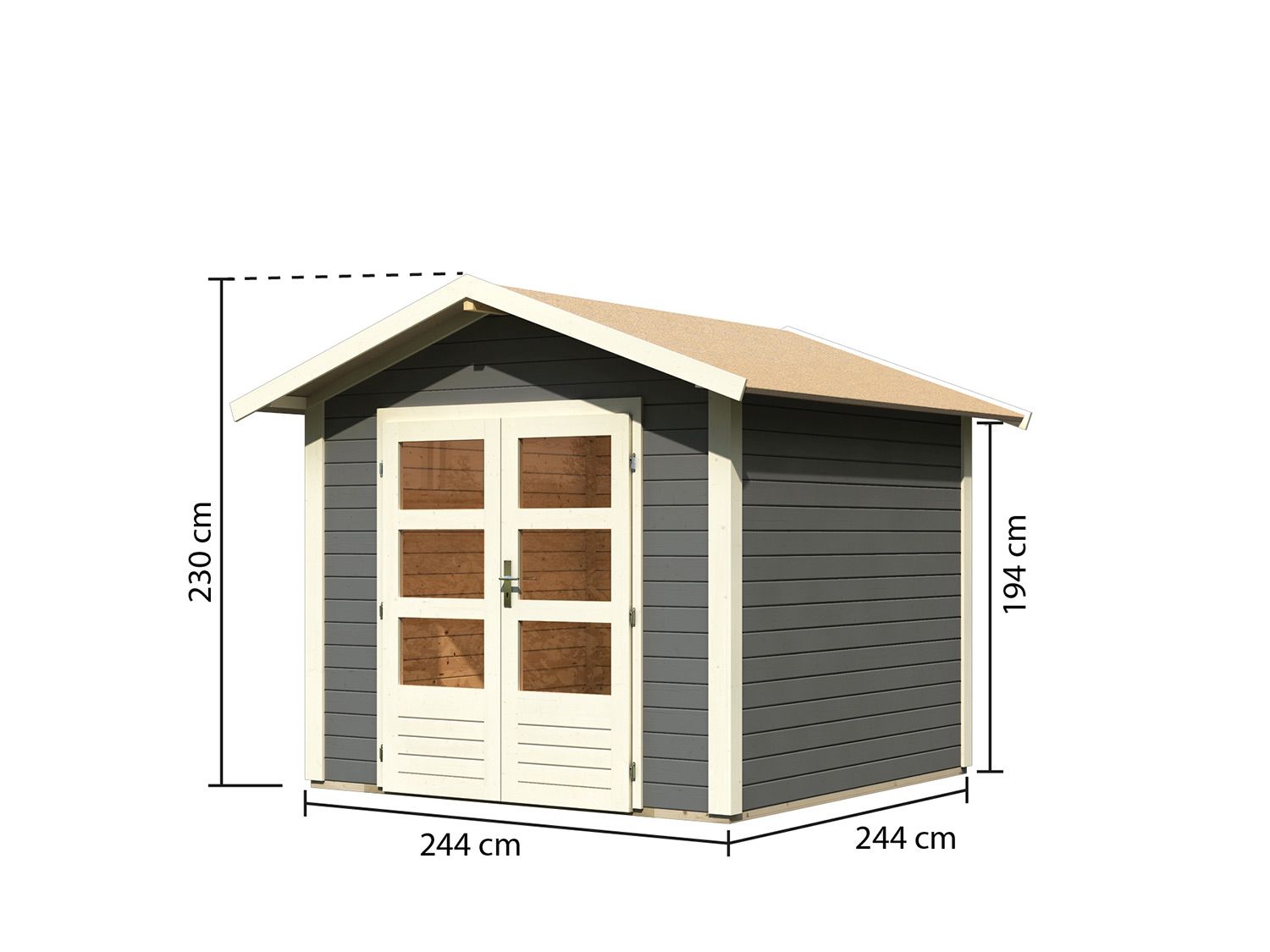 KARIBU Carlos Satteldach Gartenhaus (inkl Boden, terragrau, B 244 x H 230 x T 244) – Bild 4 von 4