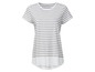 Ein gestreiftes T-Shirt in Grau und Weiß für Damen.