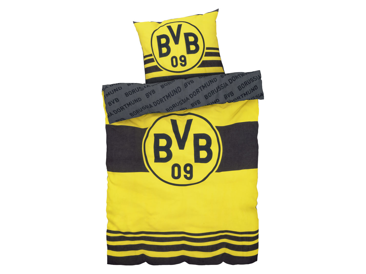 Lenzuola BVB Borussia Dortmund | Cotone 100% | Copripiumino 135x200 Cm Con Federa | Design Strisce Gialle E Nere