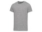 Ein graues T-Shirt mit kurzen Ärmeln im Melange-Look.