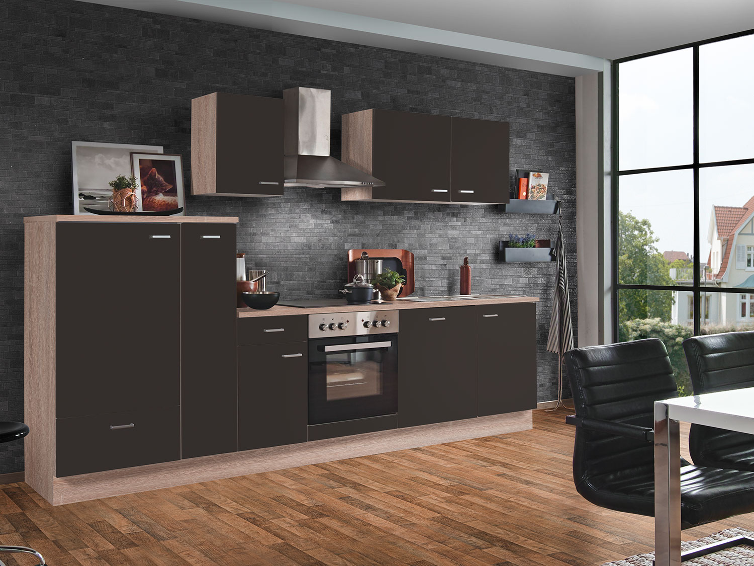 Menke Küchenblock Classic Leerblock 270/280/300/310cm (frei Bordsteinkante, Lava, 300 cm) | 04039354094157