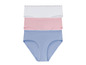 Drei Damen-Unterhosen: weiß, rosa und blau mit Punkten.