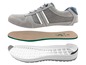 Graue Sneaker mit Fußbett und weißer Gummisohle.