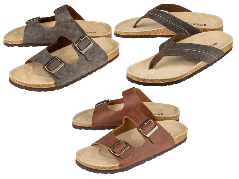 Drei Paar Sandalen mit Schnallen und ein Paar Flip-Flops
