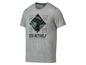 Ein graues T-Shirt mit kurzen Ärmeln von Eco Active mit geometrischem Design.