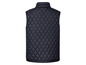 Eine dunkelblaue, gesteppte Weste ohne Ärmel.