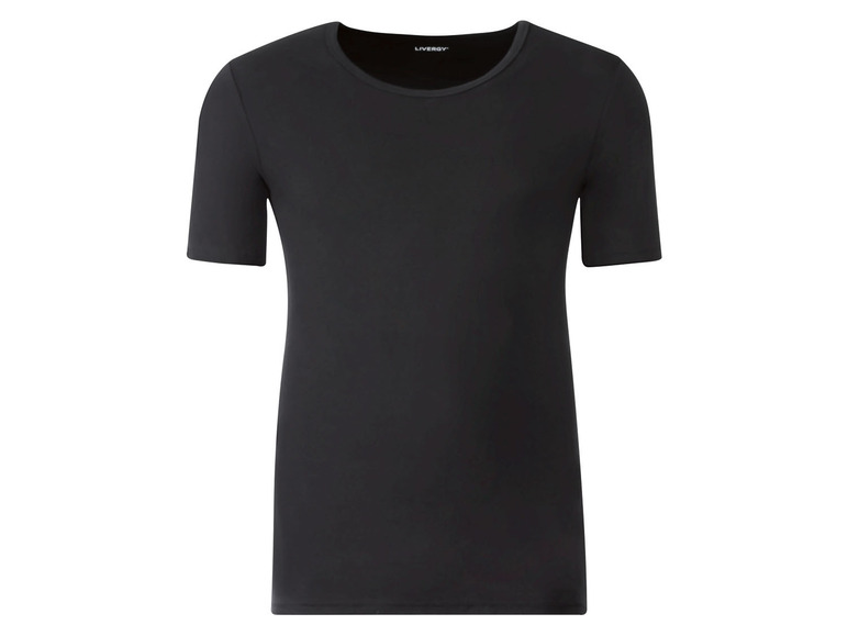 Ein schwarzes T-Shirt mit kurzen Ärmeln von Liversy.