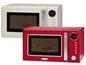 Zwei Retro-Mikrowellen in Weiß und Rot.