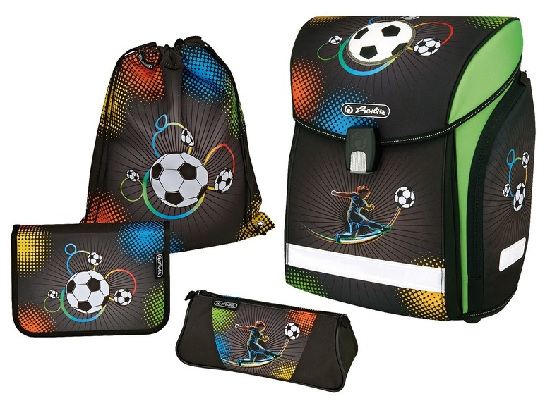 Berlitz Schulset mit Fußball-Motiv, inklusive Rucksack, Federmäppchen und Sporttasche.