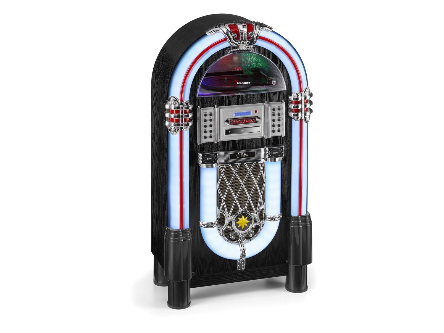 Karcher JB 6608D Jukebox mit Plattenspieler, CD Player, Bluetooth, UKW / DAB+ Radio & USB / SD-Karte | 04000420866695