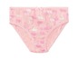 Rosa Unterhose mit weißen Schwanen-Druck.