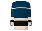 Ein langärmliger Pullover mit blauen, weißen und schwarzen Streifen.