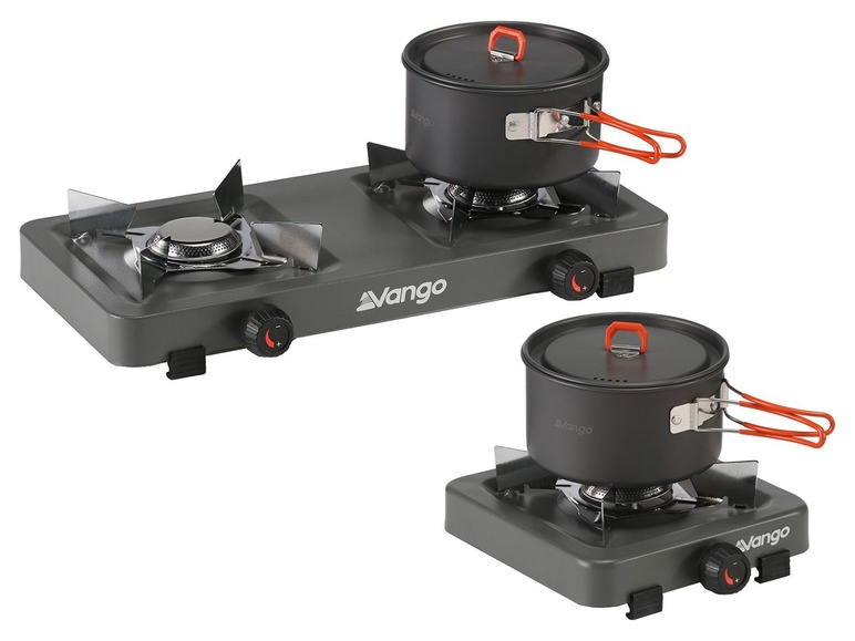 Zwei Vango Kocher mit Töpfen.