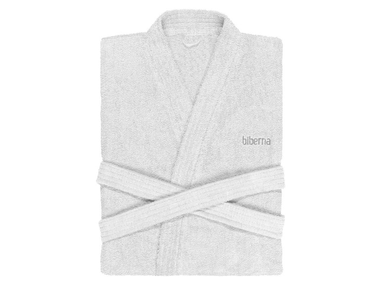 Gehe zu Vollbildansicht: Biberna Bademantel/Kimono, unisex, reine Baumwolle, kurzes Design, Gürtel und 2 Taschen - Bild 6