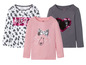 Drei Mädchen-Langarmshirts mit Dalmatiner-Print, Glitzerherz und Glitzerhund.