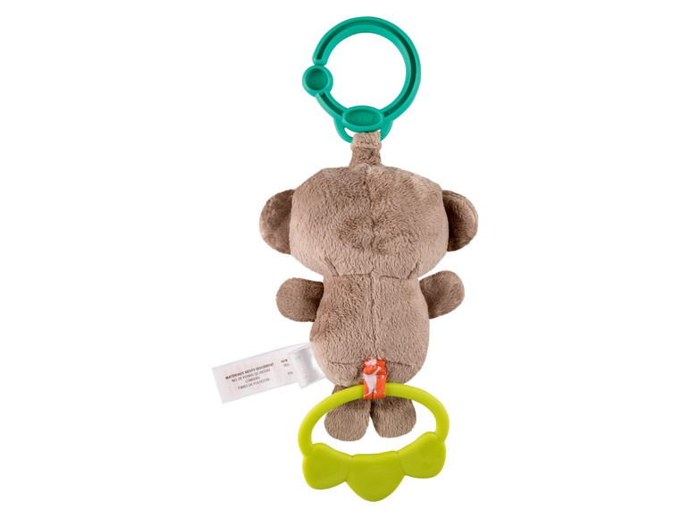 Ein Plüsch-Affe mit Beißring und Clip für Kinderwagen