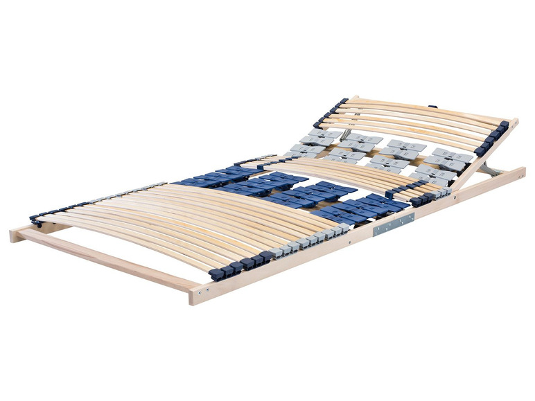 Ein Lattenrost aus Holz mit verstellbarem Kopfteil.