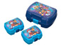 Drei Paw Patrol Lunchboxen in blau und türkis.