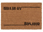 Fußmatte mit den Worten 'Bonjour' und 'Au revoir'.