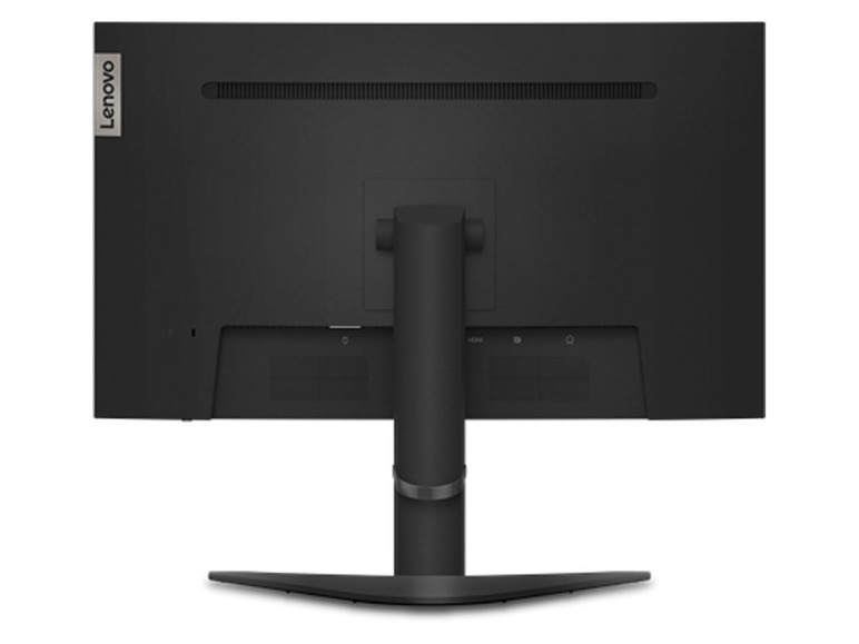 Schwarzer Lenovo-Monitor mit Ständer.