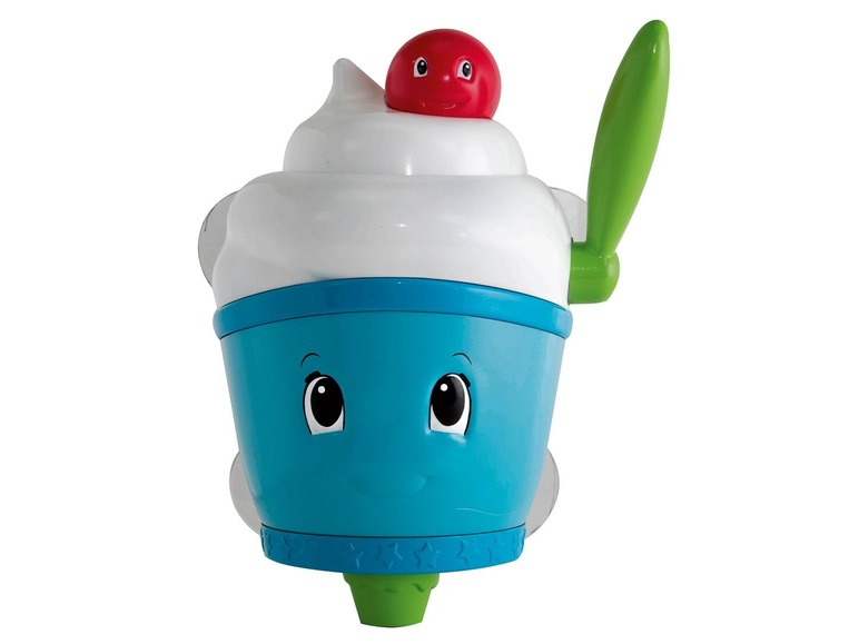 Blaues Badezeug in Form eines Eisbechers mit Löffel.