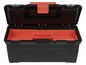 Eine geöffnete Werkzeugkiste mit orangenem Innenraum.