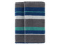Gestreiftes Handtuch in Blau-, Grau- und Grüntönen.