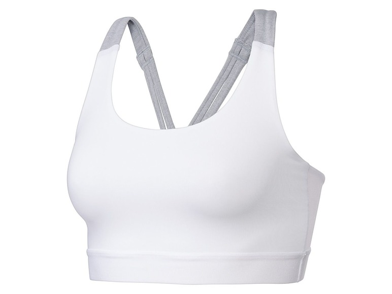 Weißer Sport-BH mit grauen Details.
