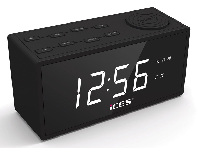 Schwarzer digitaler Radiowecker mit FM-Radio und Bluetooth von ices.