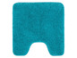 Eine türkisfarbene Badezimmermatte in U-Form.
