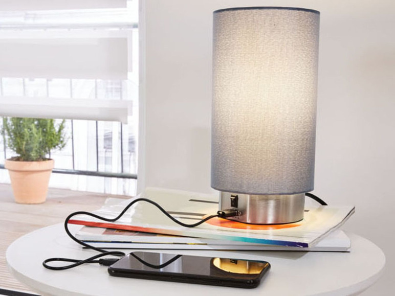 Gehe zu Vollbildansicht: LIVARNO LUX® LED-Tischleuchte, mit USB-Anschluss, Textil-Lampenschirm, warmweißes Licht - Bild 9