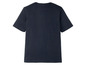 Ein dunkelblaues T-Shirt mit kurzen Ärmeln.