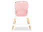 Rosa Hochstuhl mit Holzbeinen.