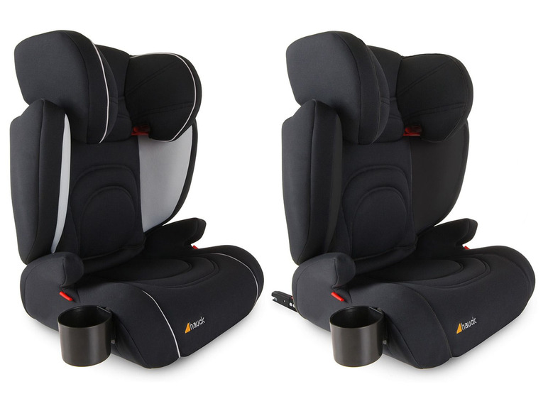 Zwei schwarze Hauck Kindersitze.