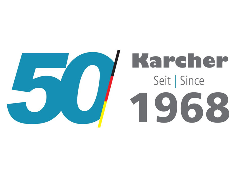 Kärcher Logo mit dem Text „50 Jahre seit 1968“