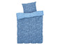 Ein blaues Bettbezug-Set mit Kissenbezügen mit 'City'-Print.