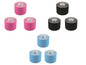 Schwarze, rosa und blaue Kinesiologie-Tape-Rollen.