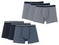 Ein Set Boxershorts mit blauen Streifen und einfarbigen blauen Boxershorts.