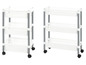 Zwei weiße Aufbewahrungregale mit drei Ablagen und Rollen