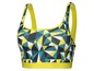 Gelber Sport-BH mit geometrischem Muster.