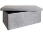Grauer Aufbewahrungsbänkchen mit offenem Deckel.
