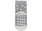 Graue Babysocken mit weißen Punkten und Anti-Rutsch-Noppen.