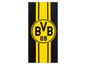 Ein schwarzes und gelbes Handtuch mit dem BVB-Logo.
