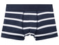 Blaue Boxershorts mit weißen Streifen.